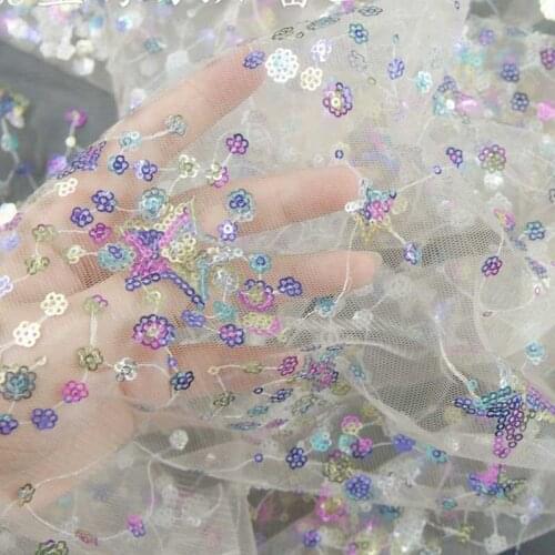Beautiful Embroidered Lace Fabrics Sequined Embroidery Mesh Fabric For Clothing Skirt Curtain Decorative Cloth Wedding Party