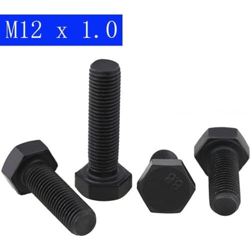 M12 x 1.0 ( 12mm ) Fine Pitch Hex Cap Bolts / Screws, 8.8 Alloy Steel Thread Metric Tap DIN 933 ISO 4017