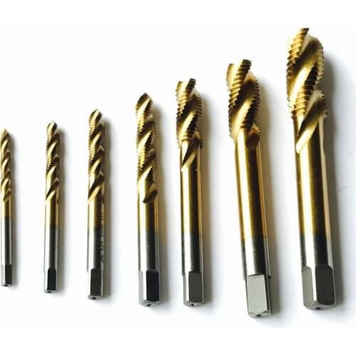 Free shipping of 7PCS HSS6542 made M2-M8 HSS Machine spiral taps screw taps TIN coated for steel iron aluminum copper threading
