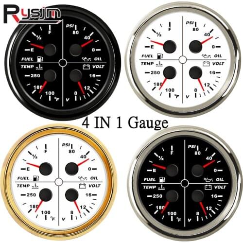 New 4 in 1 Multifunctional Gauge 0-190ohm Fuel Level Oil Pressure Water Temperature Voltmeter 8-16V for Auto Marine 12V/24V