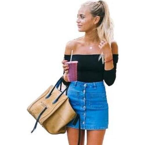 Fashion Women Button Denim Skirt High Waist Bodycon Slim Pencil Short Mini Skirt