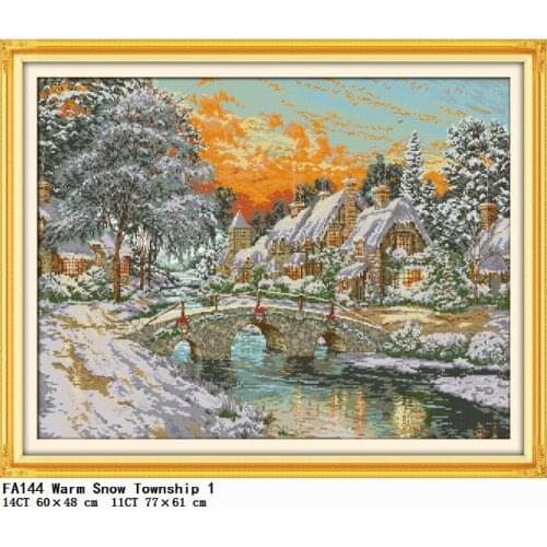 Warm Snow Township Cross Stitch Counted Patterns Stamped Thread 11CT 14CT Printed Embroidery Needlework Kit Craft Decor Painting