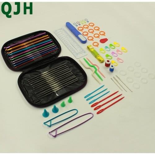 81pcs/set Crochet Hooks Set Ergonomics Knitting Needles Aluminum Weave Craft Sewing Collection with Purple Carrying Case