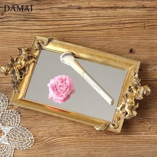 Nordic Vintage Glass Mirror Trays Decorative Angel Shape Relief Craft Necklace Jewelry Storage Display Plates Cosmetic Container