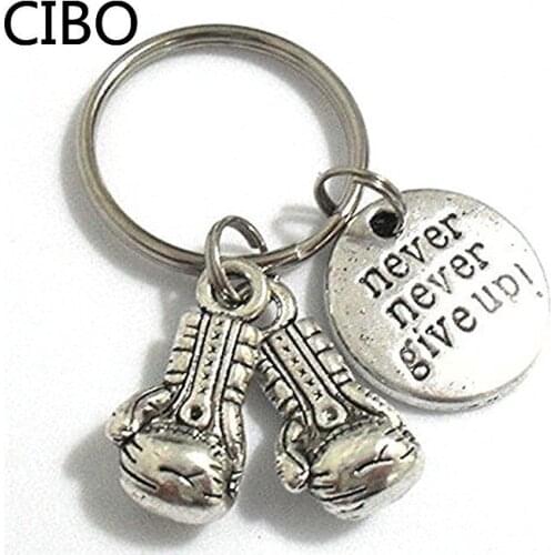 2019 New Boxing Gloves Key Chain Bag Pendant Key Ring Sport Key Chain Fist Keychain Boxer Golvers Keychain never give up inspire