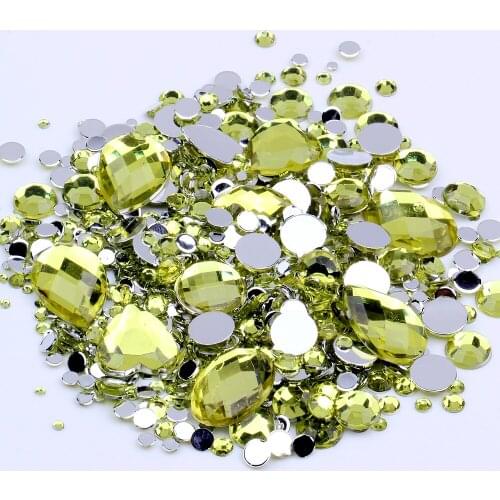 New Arrive Rhinestones Light Yellow 1000pcs Mixed Sizes Acrylic Non Hotfix Flatback For 3D Nail Art Stones DIY Design Decoration