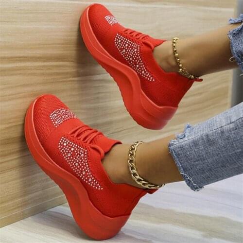 New sports shoes womens mesh surface rhinestone flying woven casual running shoes womens single shoes vulcanized shoes