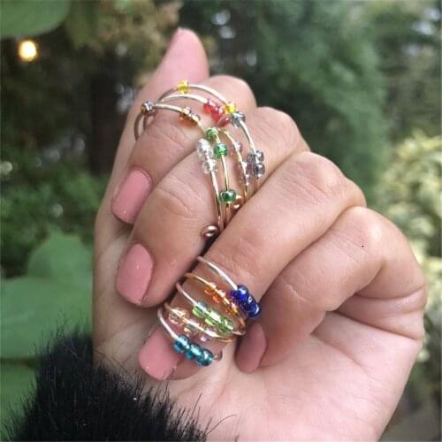 Handmade Relax Anxiety Folding Ring For Women Exquisite Meditation Glass 3 Beads Adjustable Rings Decompression Jewelry A990