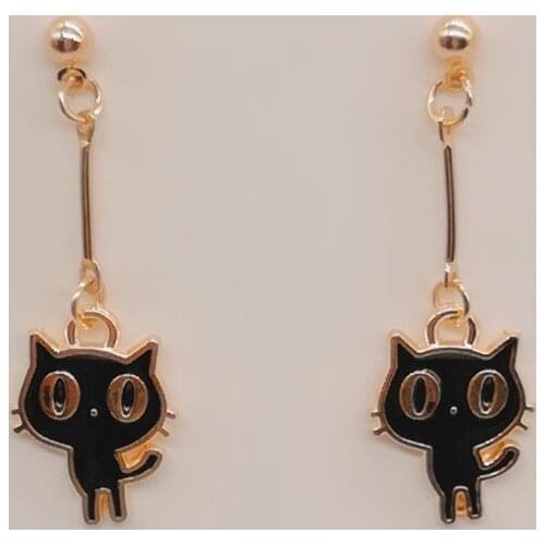 New Enamels Black White Cat Charm Earring ,Trendy Cute Cats Cartoon Black White Pussy Earing Jewelry Women Gift
