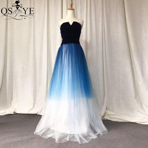Fade Blue Prom Dresses Velvet Black Evening Gown Off the Shoulder Girl Formal Party Gown Tulle Vestido Sleeveless A Line Dress
