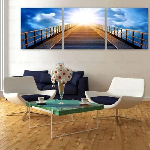 3 Piece Modern Paintings Landscape Blue Sky Canvas Oil Painting Bridge Sunset Wall Pictures For Living Room Decorations No Frame