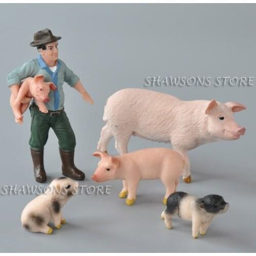 Build Your Own Farm Model Cattle Toys Farmer with Pigs Sow Piglets 5 pcs Miniature Figures Replica