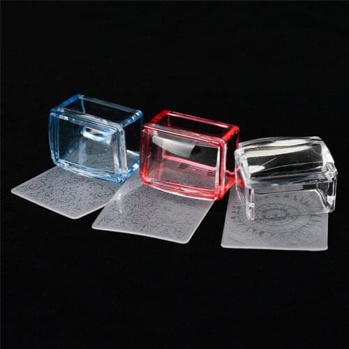 Mirror Nail Stamper Clear Silicone Head Manicure Scraper Polish Transfer Template Kits with Cap Nail Art Stamping Plate