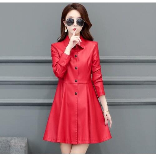 Women Black Elegant Faux Leather Jackets New Fashion Slim Pu Leather Coat Ladies Faux Sheepskin Trench Female leather Clothing