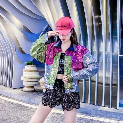 2021 Fashion Jacket Coat Loose Real Shot For Women Sequins Cool Hole Hip Hop Heavy Industry Cowboy Free Shipping
