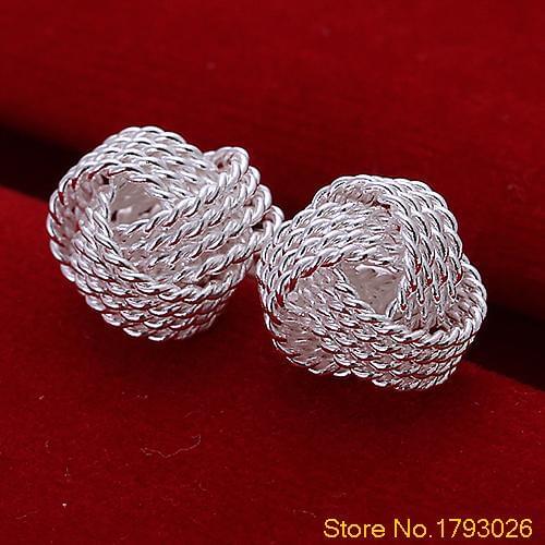 Womens Girls Solid Silver Fashion Jewelry Mesh Ball Stud Earrings for Gift for girlfriends 4TW2