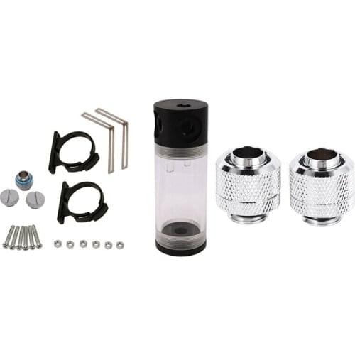 1set Acrylic Cylinder Reservoir Water Tank G1/4 50mm x 140mm & 2Pcs Water Cooling Fittings G1/4 External Thread Pagoda