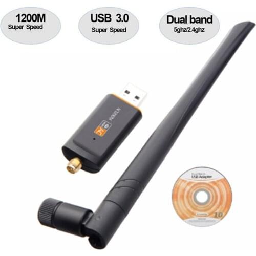 1200Mbps Dual Band 802.11ac USB 3.0 RTL8812BU Wireless-AC 1200M Wlan USB Wifi Lan Dongle Adapter with 6dBI Antenna