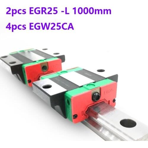 2pcs origial Hiwin rail EGR25 -L 1000mm linear guide + 4pcs EGW25CA flanged carriage blocks for CNC router