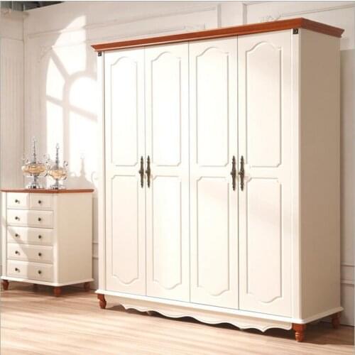 American country style wood wardrobe closet bedroom furniture four doors large storage closet p10252