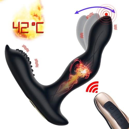Heating Bending Anal Plug Vibrator Male Prostate Massager G-Spot Stimulator Wireless Remote Butt Plugs Machine Sex Toys For Man