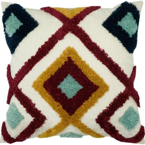 Velvet Boho Tufted Decorative Throw Pillow Covers for Couch Sofa Embroidered Moroccan Pillow Cases, Decor Pillow 18x18 Inches