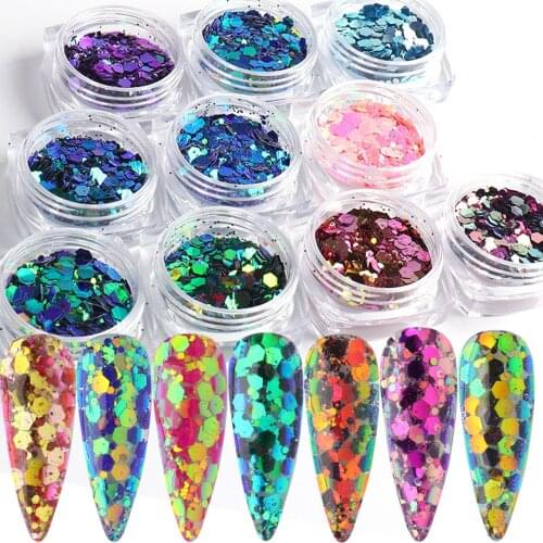 Nail Glitter Shiny Gradient Nail Art Sequins Mirror Effect Hexagon Chrome Pigment Dust Powder Polishing Manicure Decor SA1905