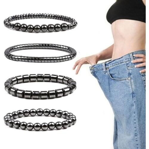 Weight Loss Magnetic Therapy Bracelet For Men Women Black Hematite Stone Beads Stretch Health Care Bracelet Jewelry Gift