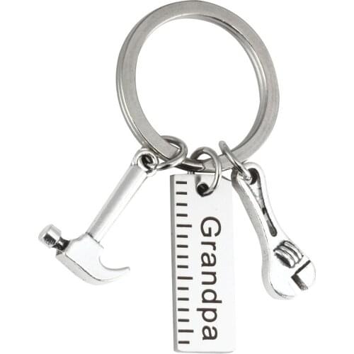 2pcs Fathers day key chain Dad Grandpa ruler hammer wrench with a screwdriver tools stainless steel keychain Best Gift