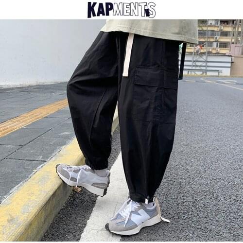 KAPMENTS Men Wide Leg Baggy Harem Pants 2021 Mens Harajuku Japanese Streetwear Sweatpants Male Vintage Hip Hop Plus Size Pants
