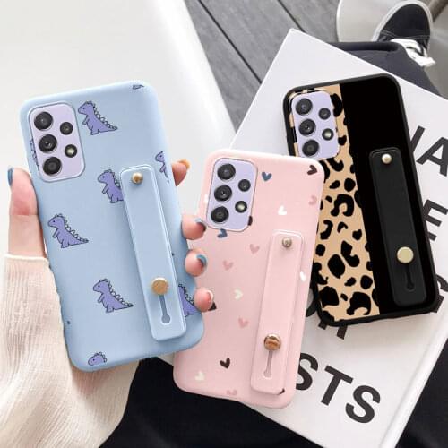 For Samsung Galaxy A52 5G Phone Case Silicone Back Cover Love Heart For SamsungA52 A 52 a52 6.5'' Wrist Strap Holder Stand Coque