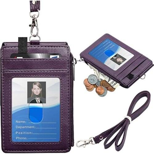 Badge Holder with Zipper ID Card Holder Wallet with Neck Lanyard RFID Blocking F3MD