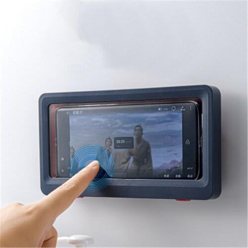 Home Wall Waterproof Mobile Phone Box Bath Punching Free Anti-Fog Touch Screen Phone Case Shower Water Proof Phone Bag Holder