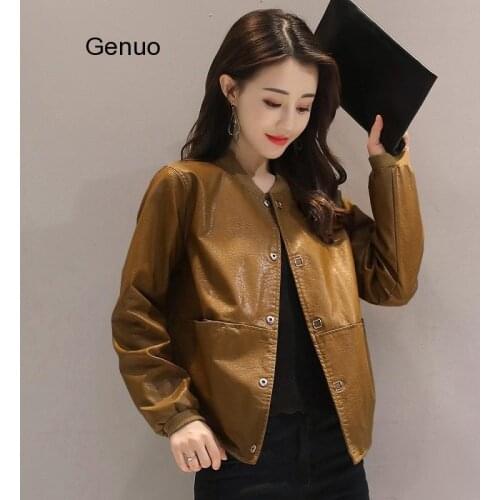 Genuo Women's Leather Bomber Jackets