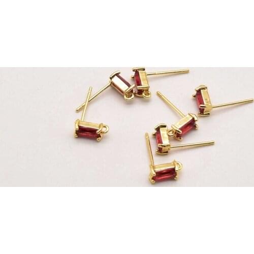 2pair 4mm Rose Red Zircon 925 Sterling Silver Ear Needle For Diy Jewelry Finding Making Accessories Wholesale Supplies JA0142