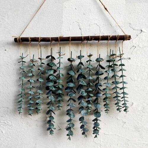 YOMDID Artificial Green Plants Hanging Eucalyptus Branch with wood Stick Fake Plant for Farmhouse Home Garden Wall Decoration