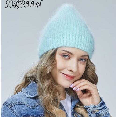 JOSGREENPlus fleece insulation small crown decoration fashionable Angora rabbit fur casual female hat