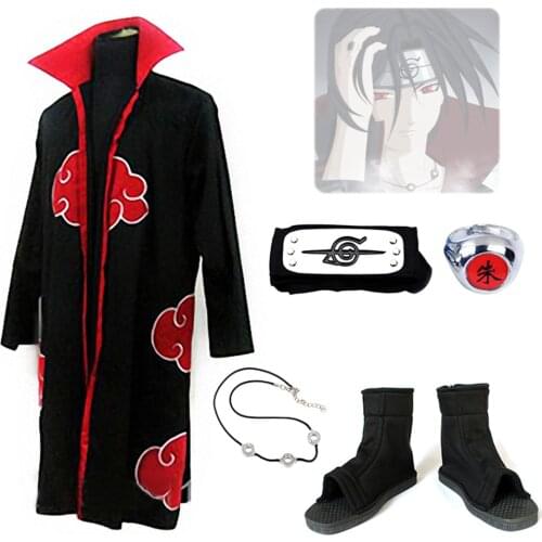 Akatsuki Cosplay Costume Robe Kimono Headband Ring Necklace Shoes Full Set Halloween Carnival Suit