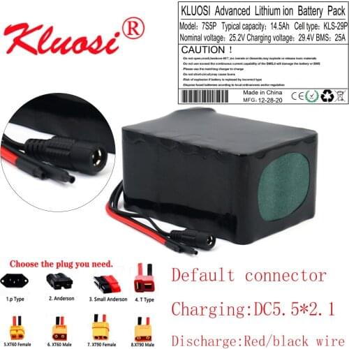 KLUOSI 7S5P 25.2V 24V 14.5Ah 15Ah 29.4V Lithium Battery Pack with 25A BMS for Electric Motor Bicycle Scooter Wheelchair Motor