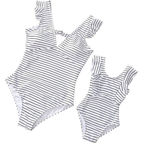 Mom Daughter Family Stripe Clothes Sets Girls Women One-piece Leaf Tank Bikini Swimsuit Summer Swimwear Outfits for Mother Girl