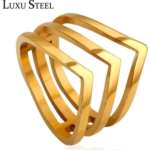 LUXUSTEEL Multilayer Hollow Out Rings For Women/Girl Stainless Steel Gold Color Size 6-9 Engagement Rings Wholesale Gift anillos