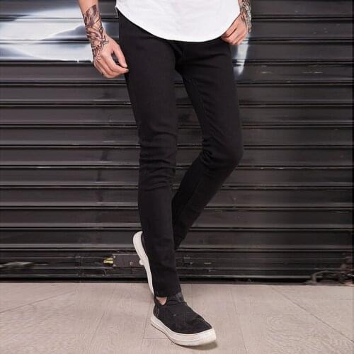 Wholesale 2020 Fashion black skinny jeans men hip hop streetwear pantalon homme distressed knee Ripped hole denim biker jeans