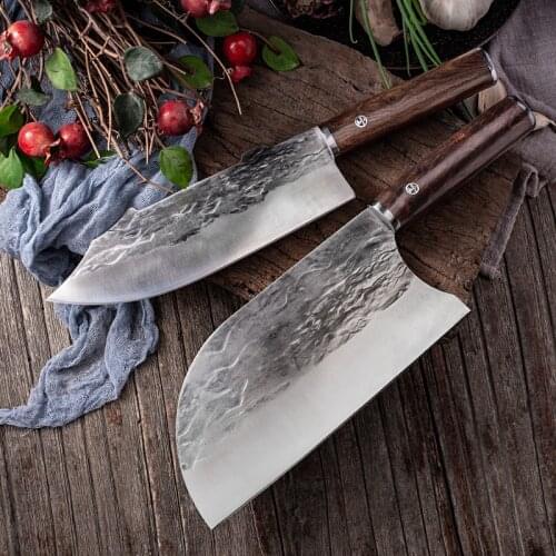 Traditional Forged Kitchen Knife Set Handmade Hammer Stainless Steel Chefs Chopper Cooking Knives Meat Slicer Butcher Knife