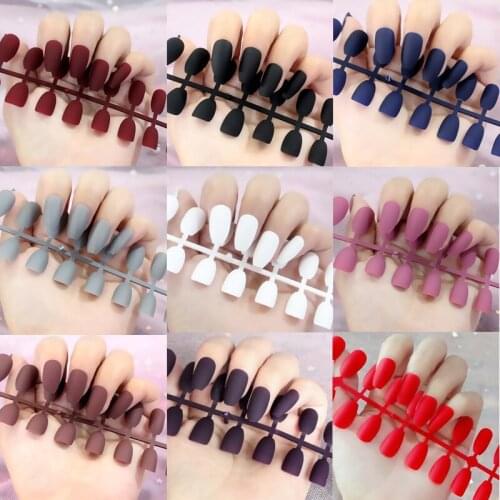 24pcs Matte Effect Mid-length Ballet Wearable Full Cove Fake Press on Nails Pure Acrylic Frosted Ballerina Acrylic Nails