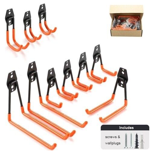 DRELD 10Pcs/set Wall Mount Garage Bike Hanger Hook Heavy Duty Metal Hooks Garden Bathroom Organizer Hooks Kitchen Storage Tools