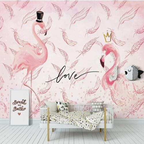 Custom Murals Wallpaper Nordic ins Flamingo Feather childrens Room Living Room TV Backdrop Waterproof Wall Painting 3D Fresco