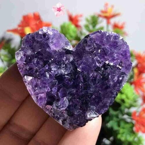 Natural heart-shaped Amethyst Quartz Crystal Cluster Healing Specimen Decor Crystal quality Gemstone Stone Home Decor