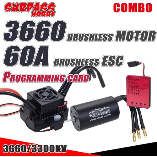 SURPASS HOBBY 3660 Brushless Motor 3300/2600KV Sensorless Motors 60A ESC 2-3S Lipo Program Card Waterproof for 1/10 RC Car Truck