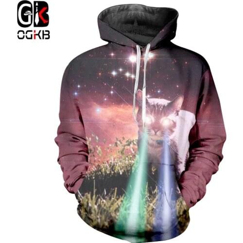 OGKB Homme Autumn Sweatshirts Loose 3D Hoodies Sweatshirts Printed Starry sky cat Streetwear Plus Size 6XL Garment