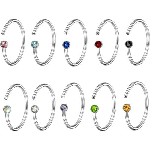 Silver Nose Rings Wholesales BOdy Jewelry Piercing Hoop Clicker Nose Barbell Stud For Women gem Drop Shippings